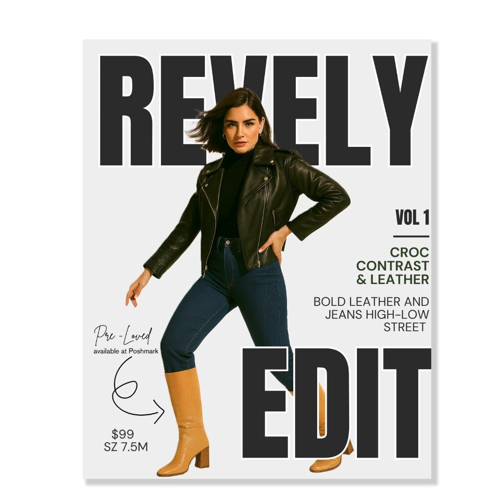 Marc Fisher Revela Square-Toe Knee-High Light Tan Croc Boots -Women's 7.5M NB